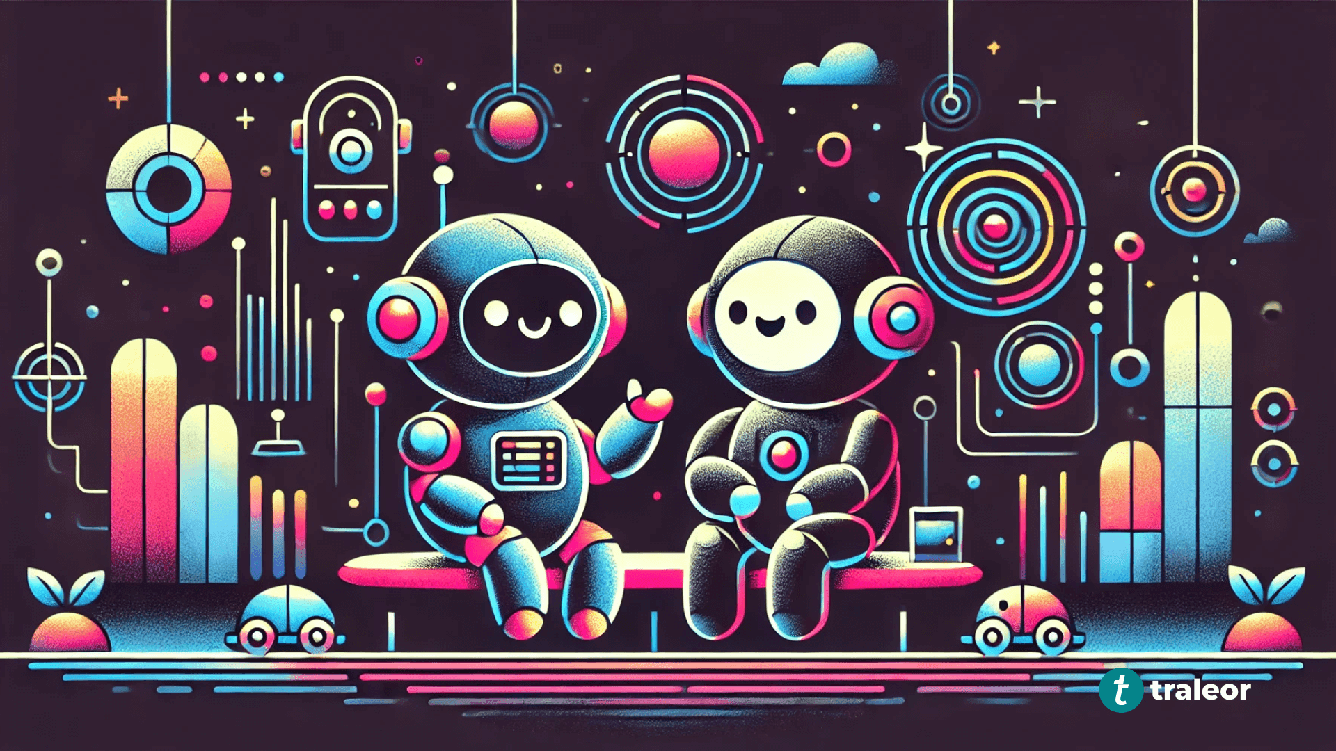 Two futuristic Robots chatting